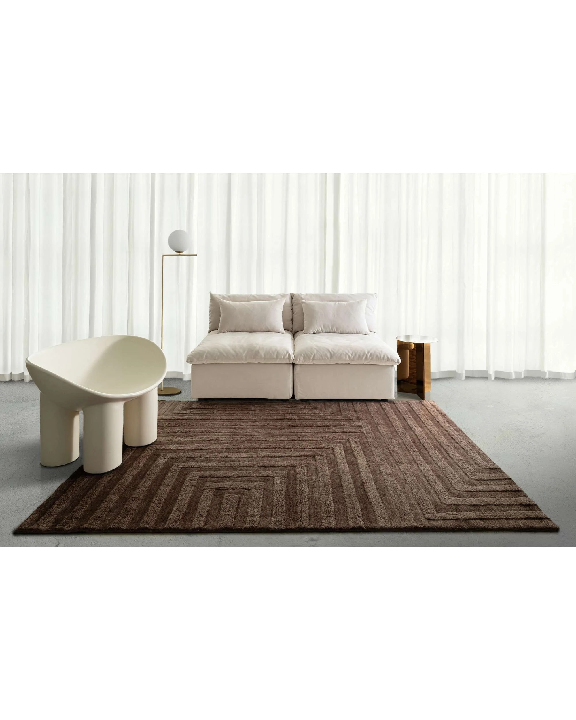 2 Loopsie Pigneto Mocha Geometric Carved Wool Rug-330cm x 240cm - Brown, 2 of 7