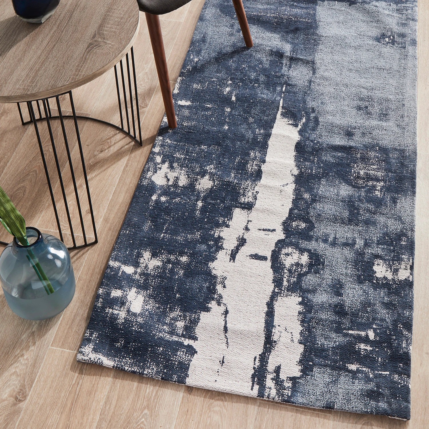 1 Common Ground Rugs Camellia 11 400x80cm - Large Runner Handmade Rug - Blue, 1 of 7