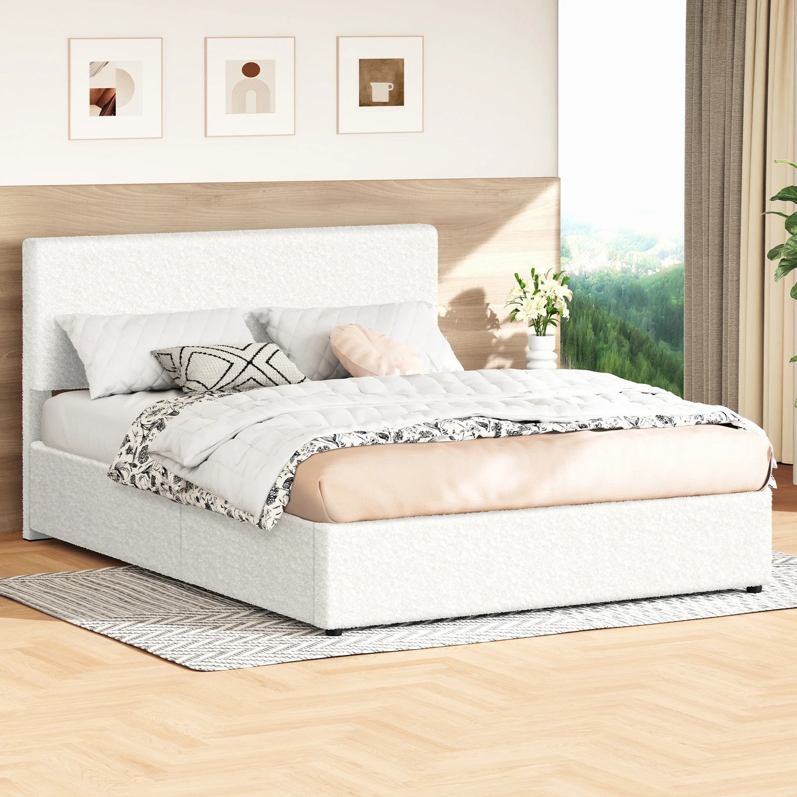 2 Alfordson Bed Frame Queen Gas Lift Storage Adjustable Headboard Boucle Luria - White, 2 of 10