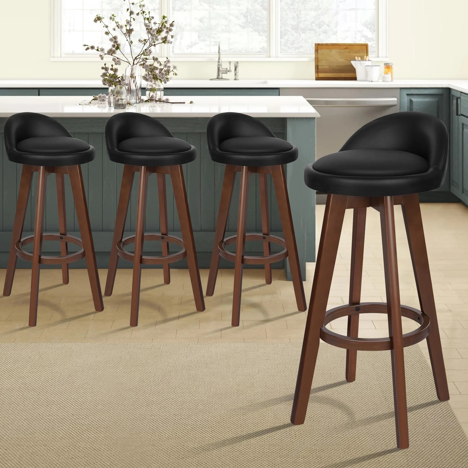 10 Alfordson 4x Bar Stools Liam Kitchen Wooden Swivel Chairs Black - Black, 10 of 10