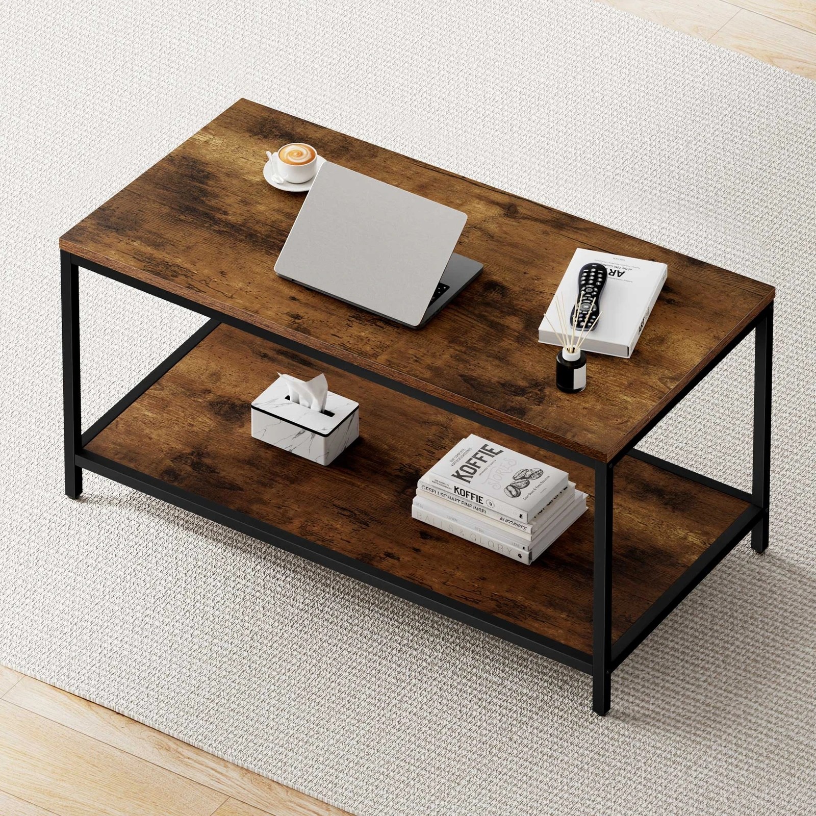 3 Alfordson Coffee Table 2-tier Industrial Side Table, 3 of 9