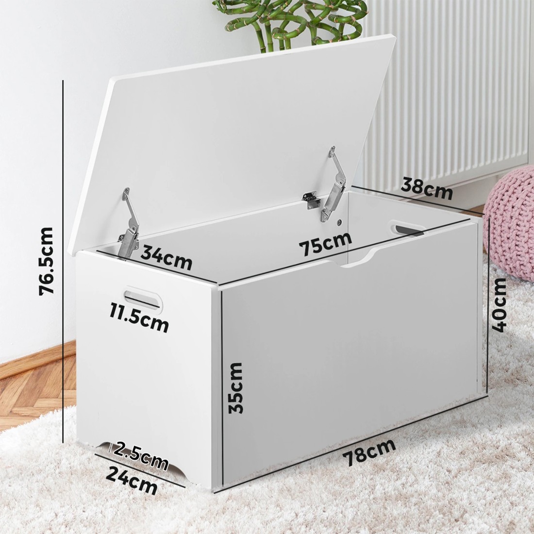 10 Oikiture Kids Toy Storage Box Cabinet Wooden Chest Container Room Organiser
 - White, 10 of 10
