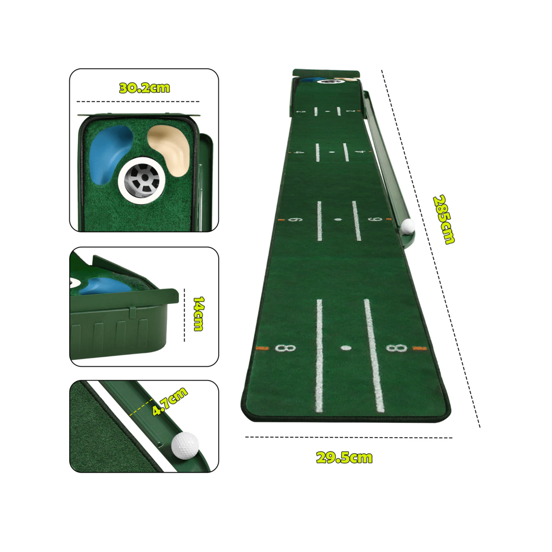 5 Advwin Foldable Golf Putting Mat with Auto Ball Return, 3 Holes - Green, 5 of 6
