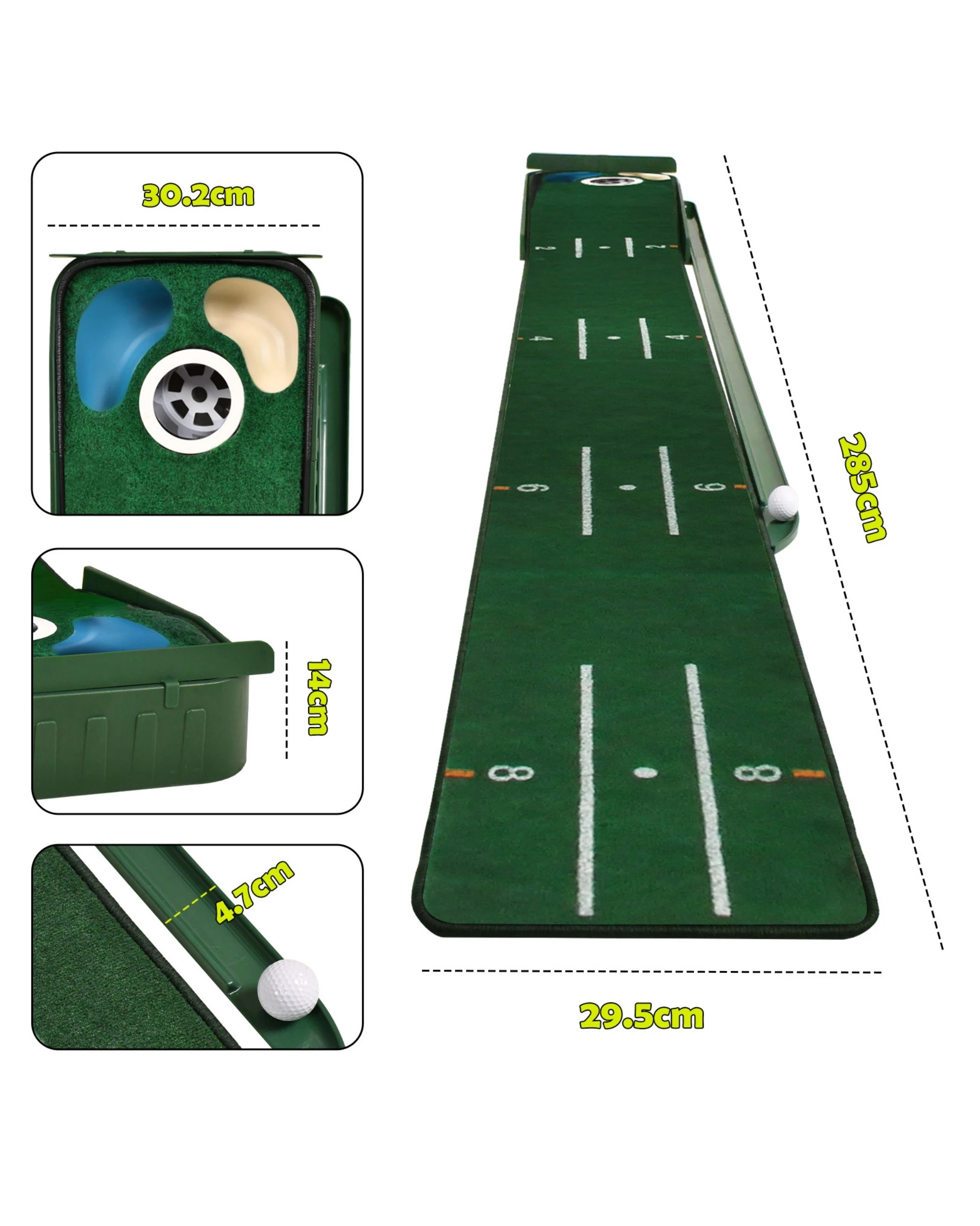 5 Advwin Foldable Golf Putting Mat with Auto Ball Return, 3 Holes - Green, 5 of 6