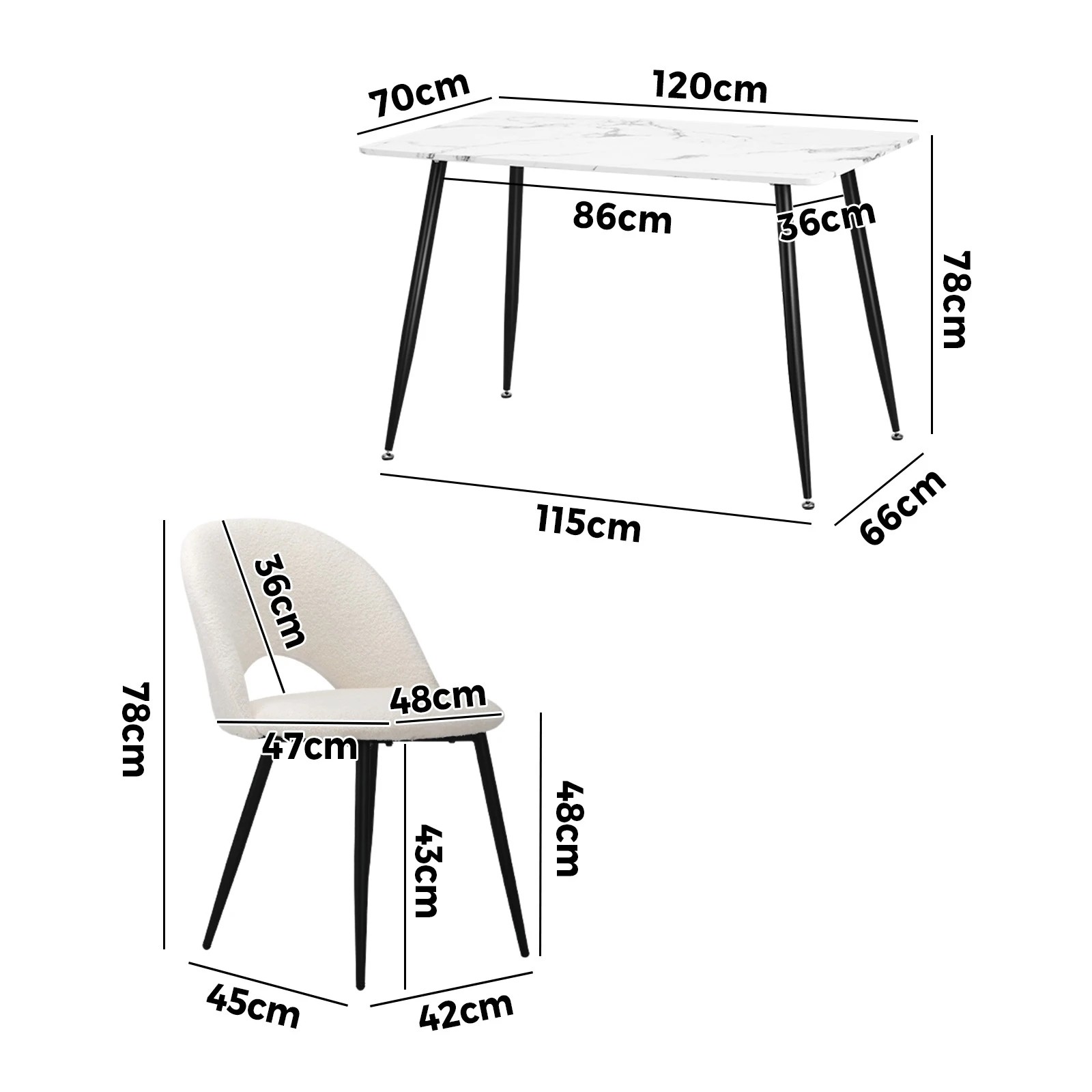 2 Oikiture 120cm Rectangle Dining Table with 4PCS Dining Chairs Sherpa - Multi, 2 of 9