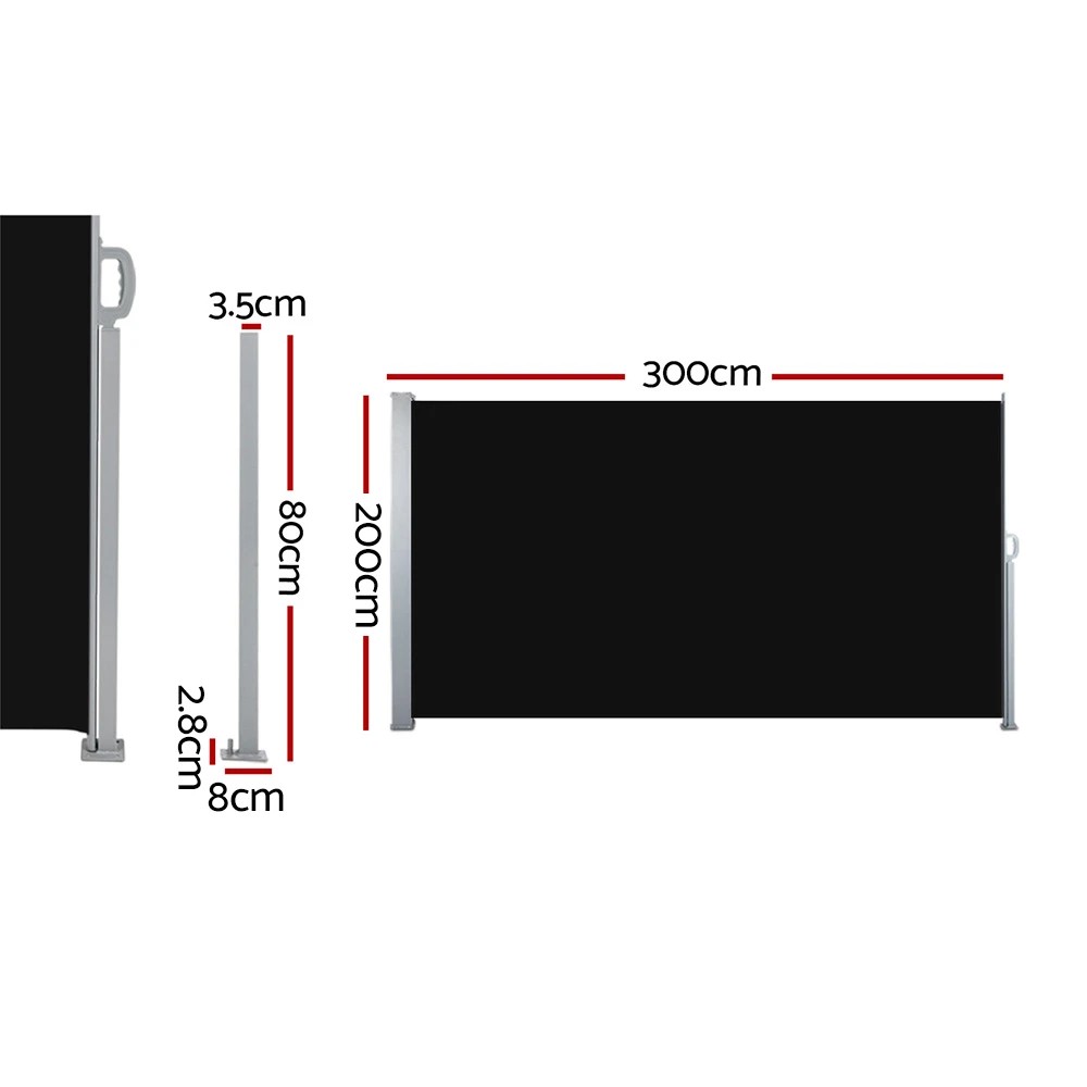 2 Instahut Side Awning Sun Shade Outdoor Retractable Privacy Screen 2X3M  X2 - Black, 2 of 6