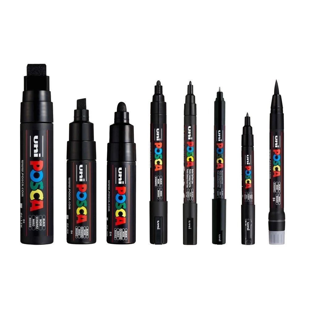3 POSCA Paint Markers Assorted Tip Sizes Black 8 Pack, 3 of 4