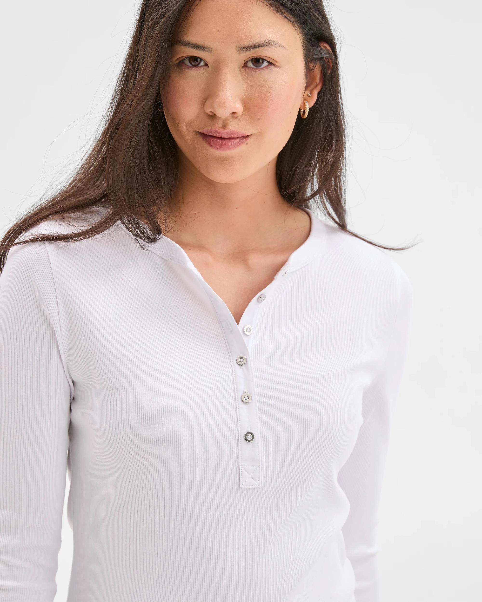 4 Target Woman Australian Cotton Long Sleeve Rib Henley T-Shirt WHITE, 4 of 7