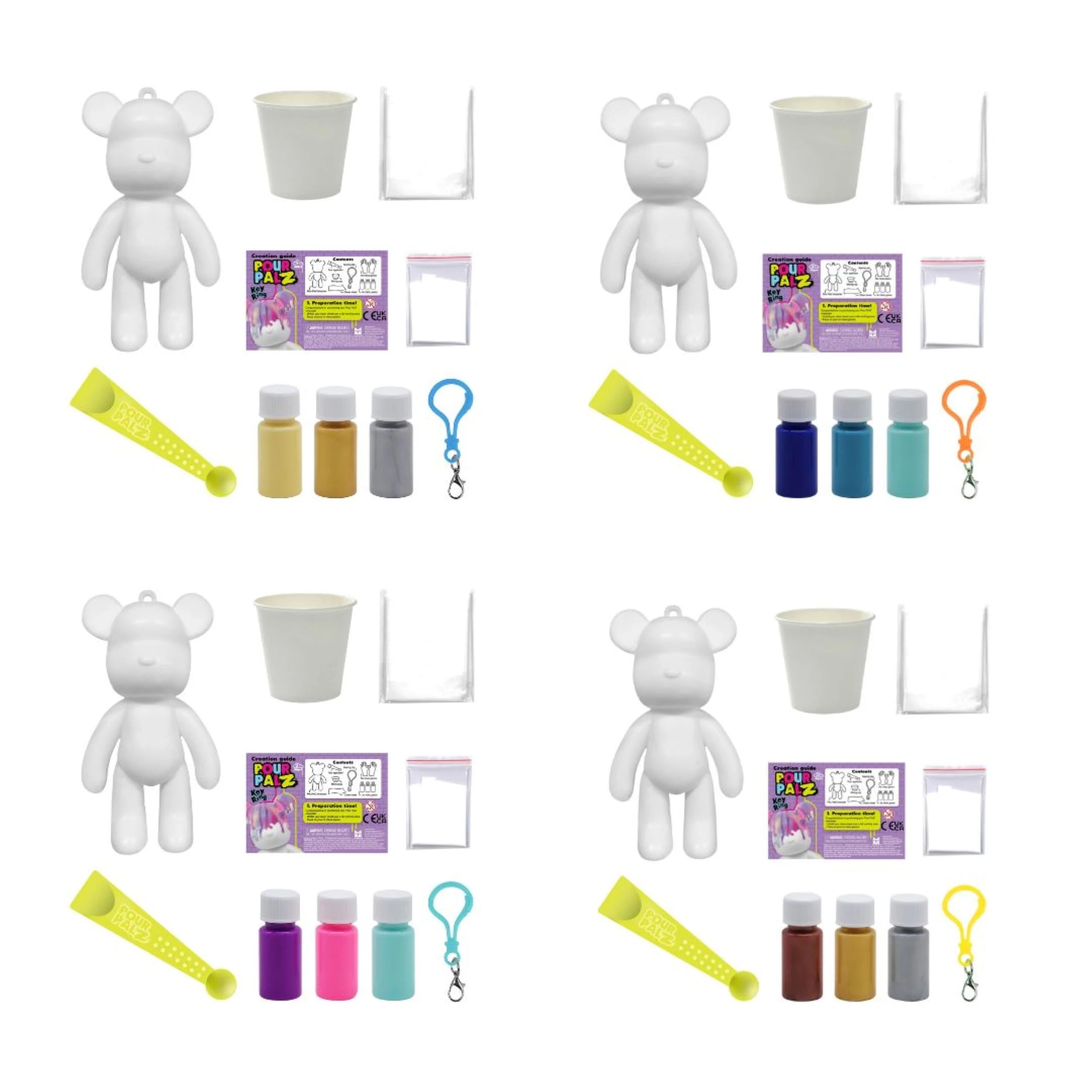 3 Pour PalZ Mini Paint Bear Keyring - Assorted - Multi, 3 of 4