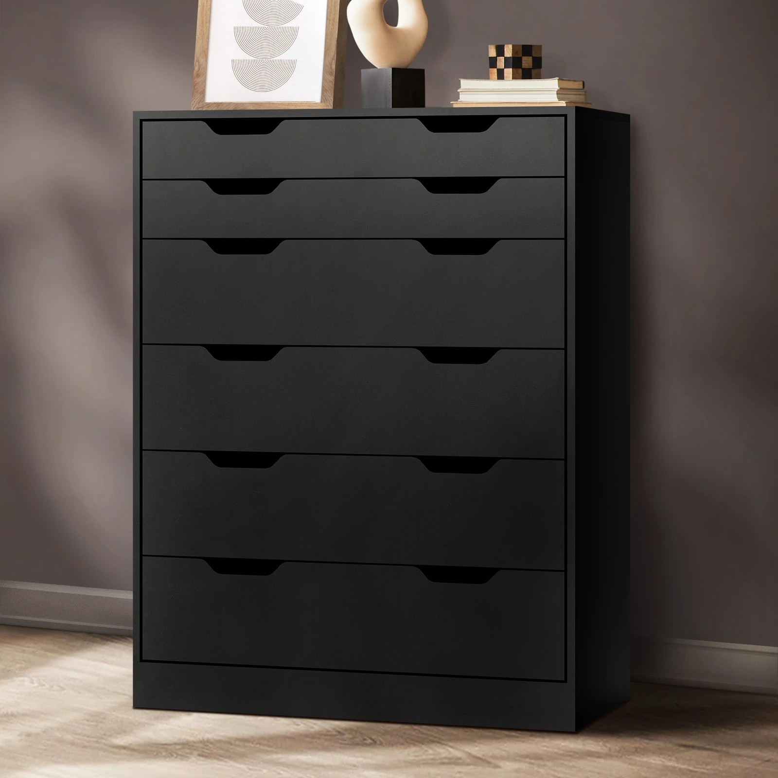 8 Oikiture 6 Chest of Drawers Tallboy Storage Cabinet Dresser - Black, 8 of 9