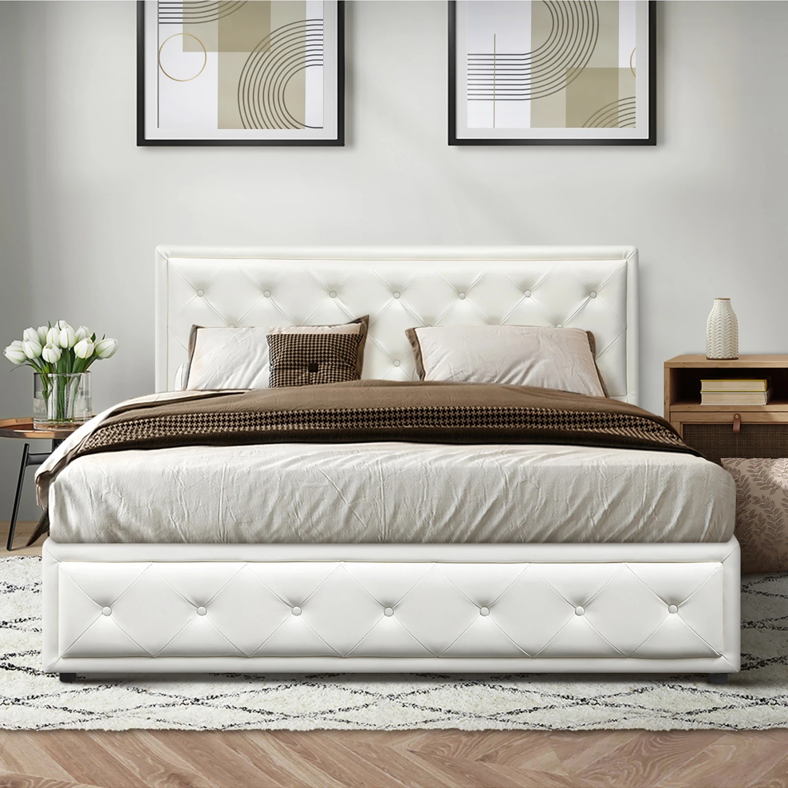4 Oikiture Double Bed Frame Gas Lift Base With Storage Enzo
 - White, 4 of 10