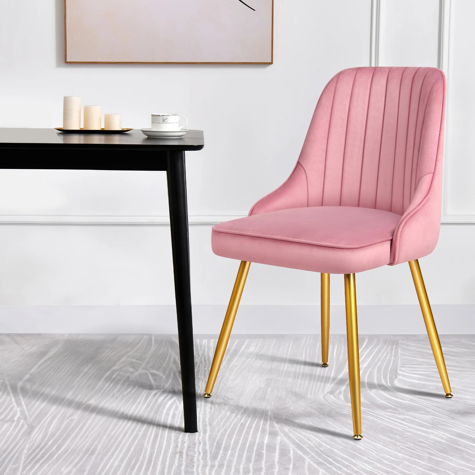 4 Alfordson 4x Dining Chairs Kitchen Accent Lounge Padded Tufted Seat Velvet - Pink, 4 of 8