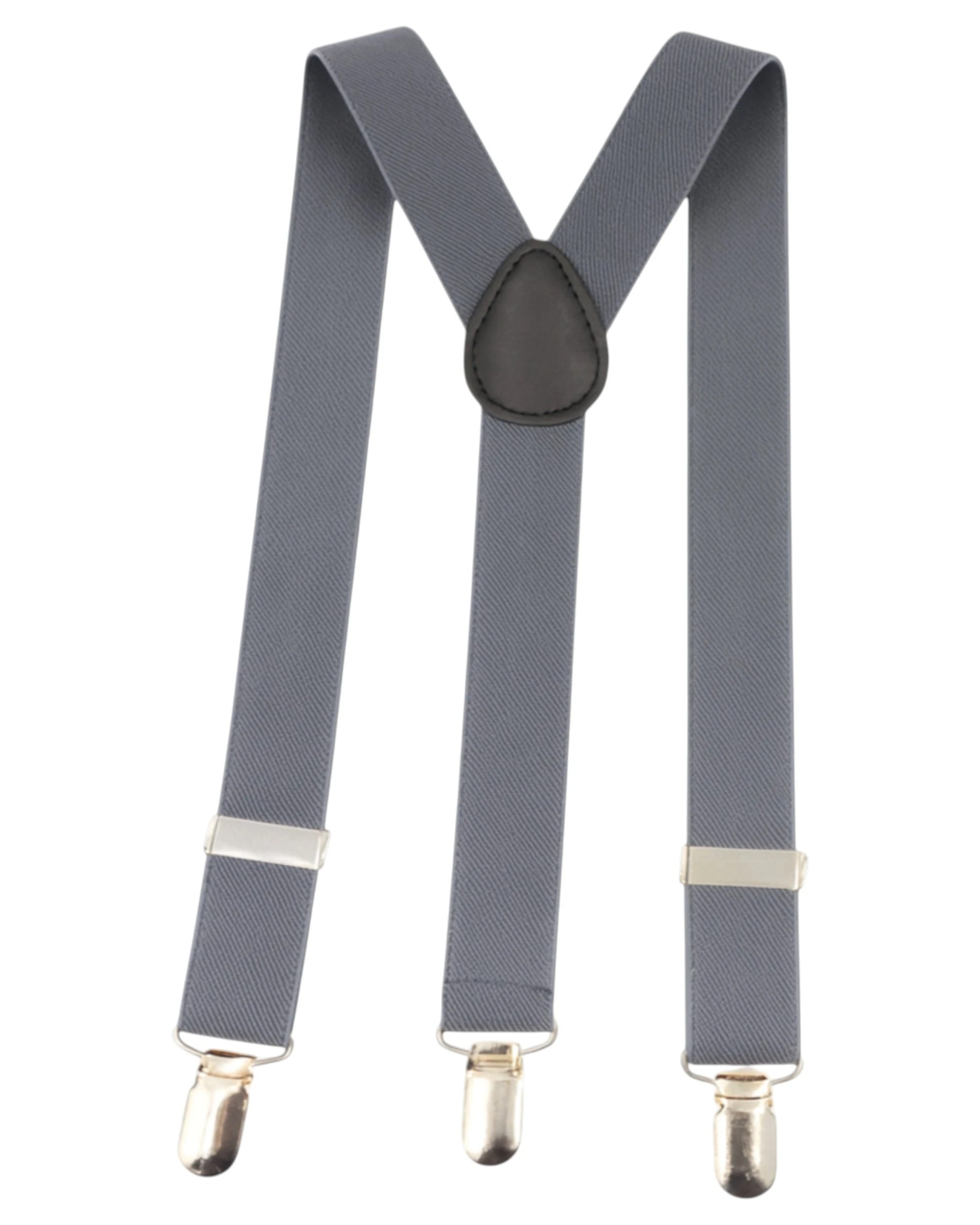 1 Zasel Mens Adjustable 100cm Gunmetal Suspenders - Silver, 1 of 3