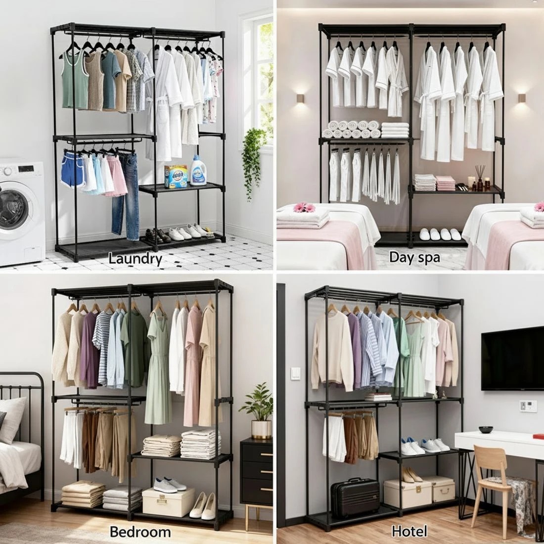 6 Artiss Wardrobe Clothes Rack Closet 181cm - Black, 6 of 6