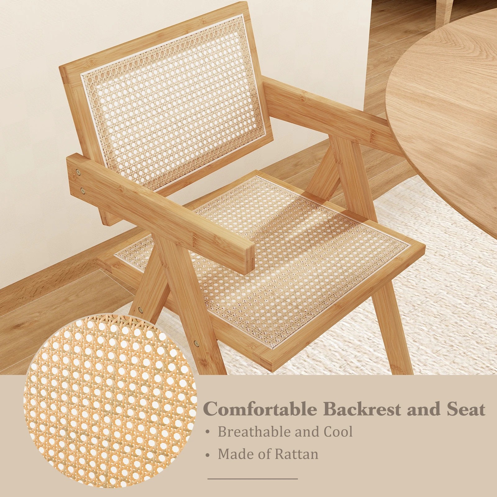 3 Costway Rattan Dining Chair Kitchen Armchair w/Bamboo Frame Accent Wicker Lounge Seat, 3 of 8