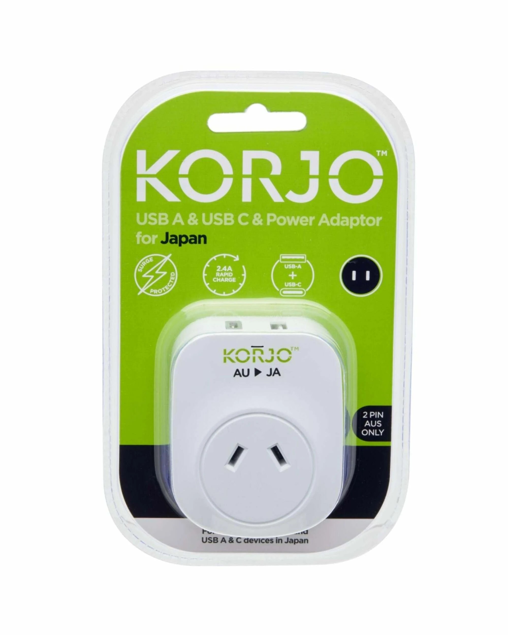 5 Korjo Travel Adaptor Plug with USB-C + USB-A - Aus to Japan - White, 5 of 5