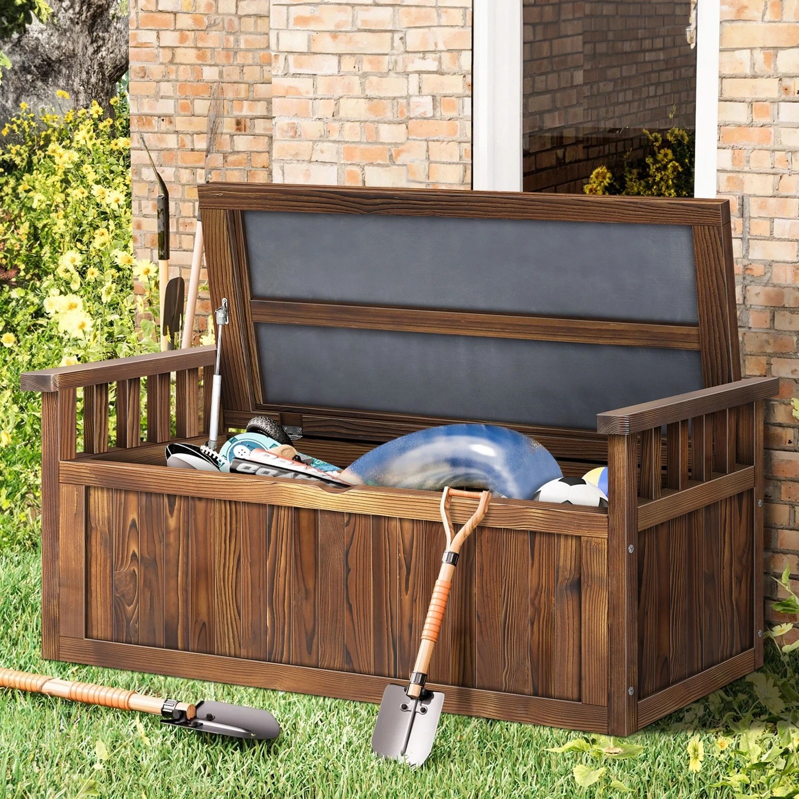6 Alfordson Outdoor Storage Box Wooden Garden Bench Chest Tool Sheds XL - Charcoal, 6 of 9