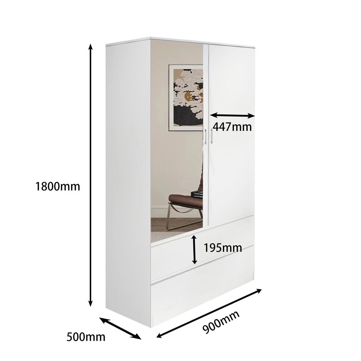 8 Ausway Wardrobe Cabinet Armoire Storage Shelves Organiser with Mirror, 8 of 9