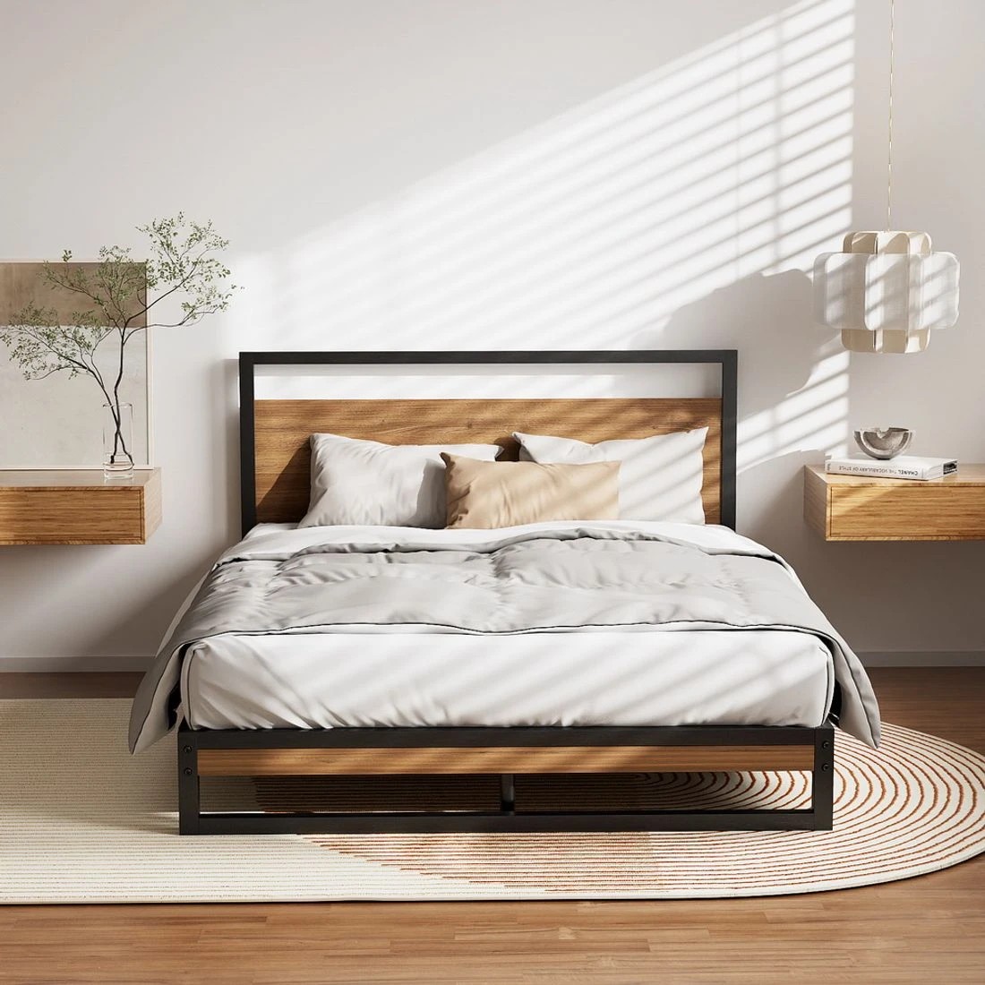 5 Artiss Bed Frame Double Size Metal Frame Dane Steel Frame Sturdy Slats Noise Free Easy Assembly Modern Design-Black, 5 of 10