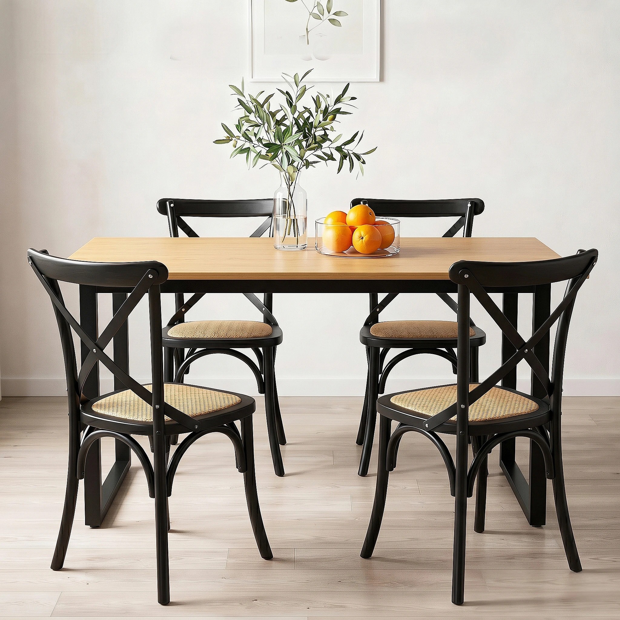 5 Artiss Dining Table and Chairs Set 5PCS Industrial 4 Black Rattan Chairs for Kitchen, Dining Room - Multi, 5 of 8