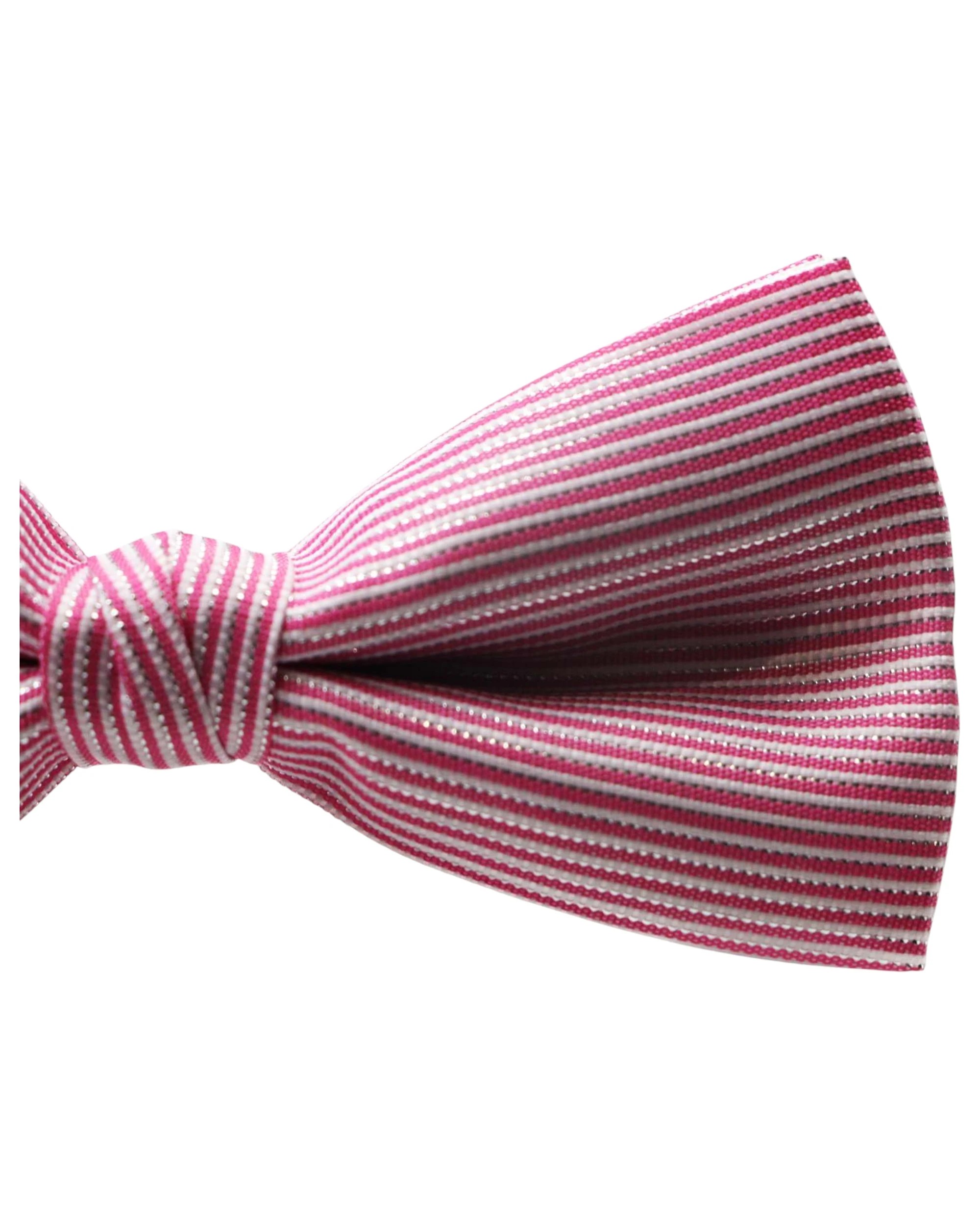 3 Zasel Mens Pink & White Horizontal Stripe With Silver Patterned Bow Tie, 3 of 3