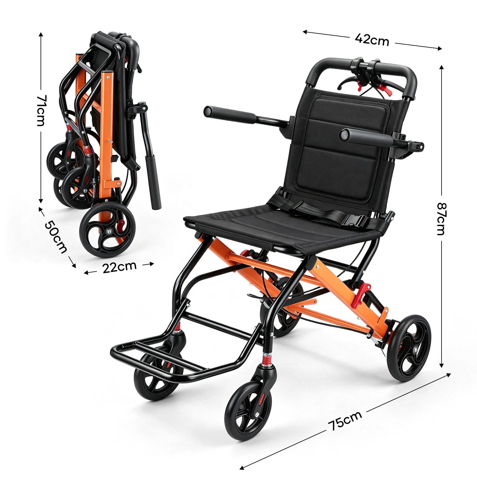 Ausway 100KG Folding Transport Wheelchair with Handbrakes Senior ...