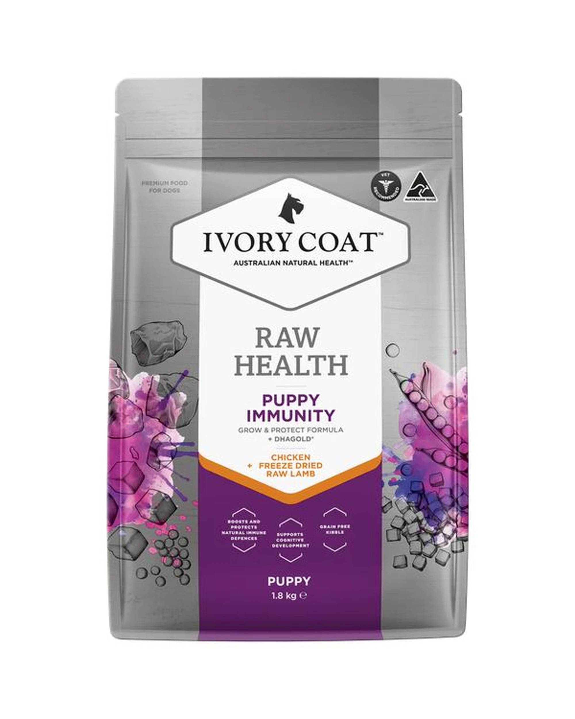 1 Ivory Coat Raw Health Puppy Immunity Dog Food Chicken + Raw Lamb 1.8kg, 1 of 6