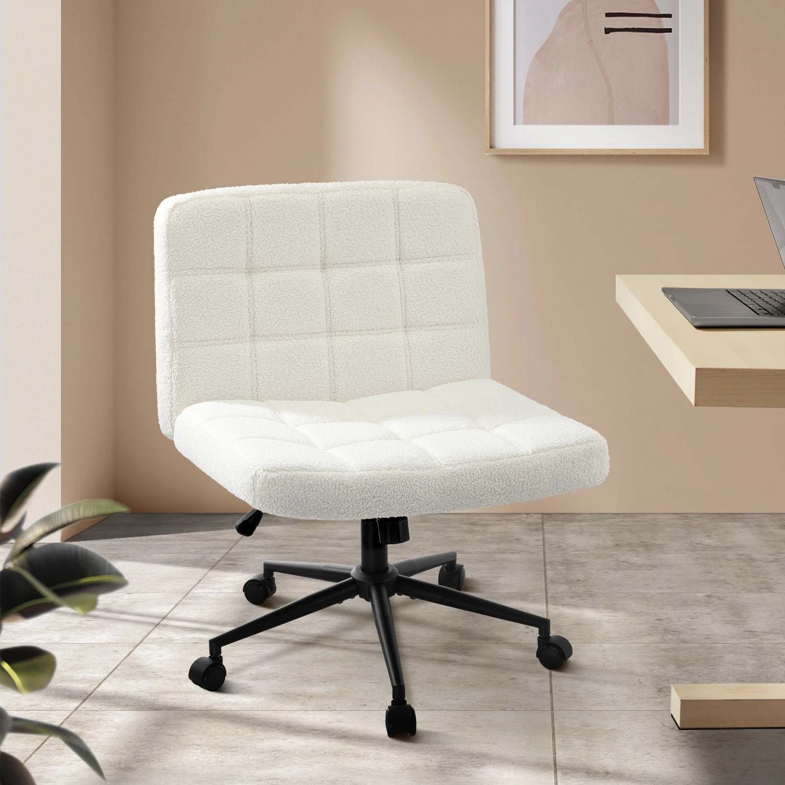 2 Oikiture Armless Office Desk Chair Boucle
 - White, 2 of 10