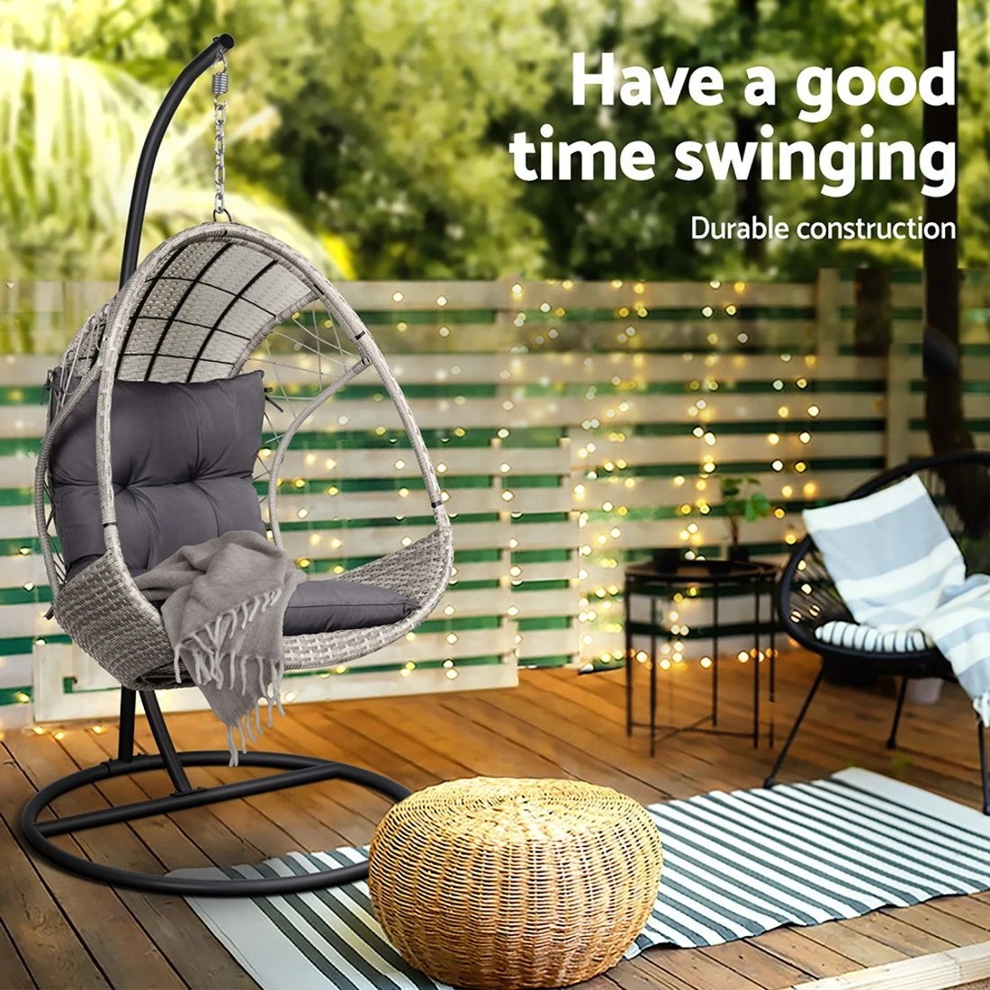 4 Gardeon Outdoor Egg Swing Chair Wicker Furniture Pod Stand Armrest Light - Grey, 4 of 6