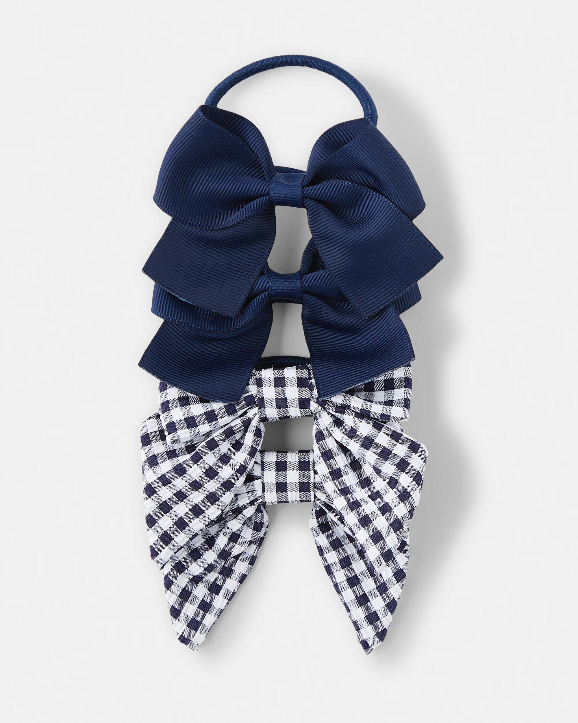 1 4 Pack Gingham Bow Hair Elastics Nvy Sphire, 1 of 3