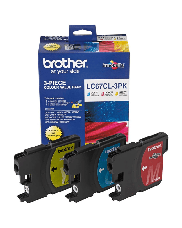 Brother LC 67 Ink Cartridges 3 Colour Value Pack