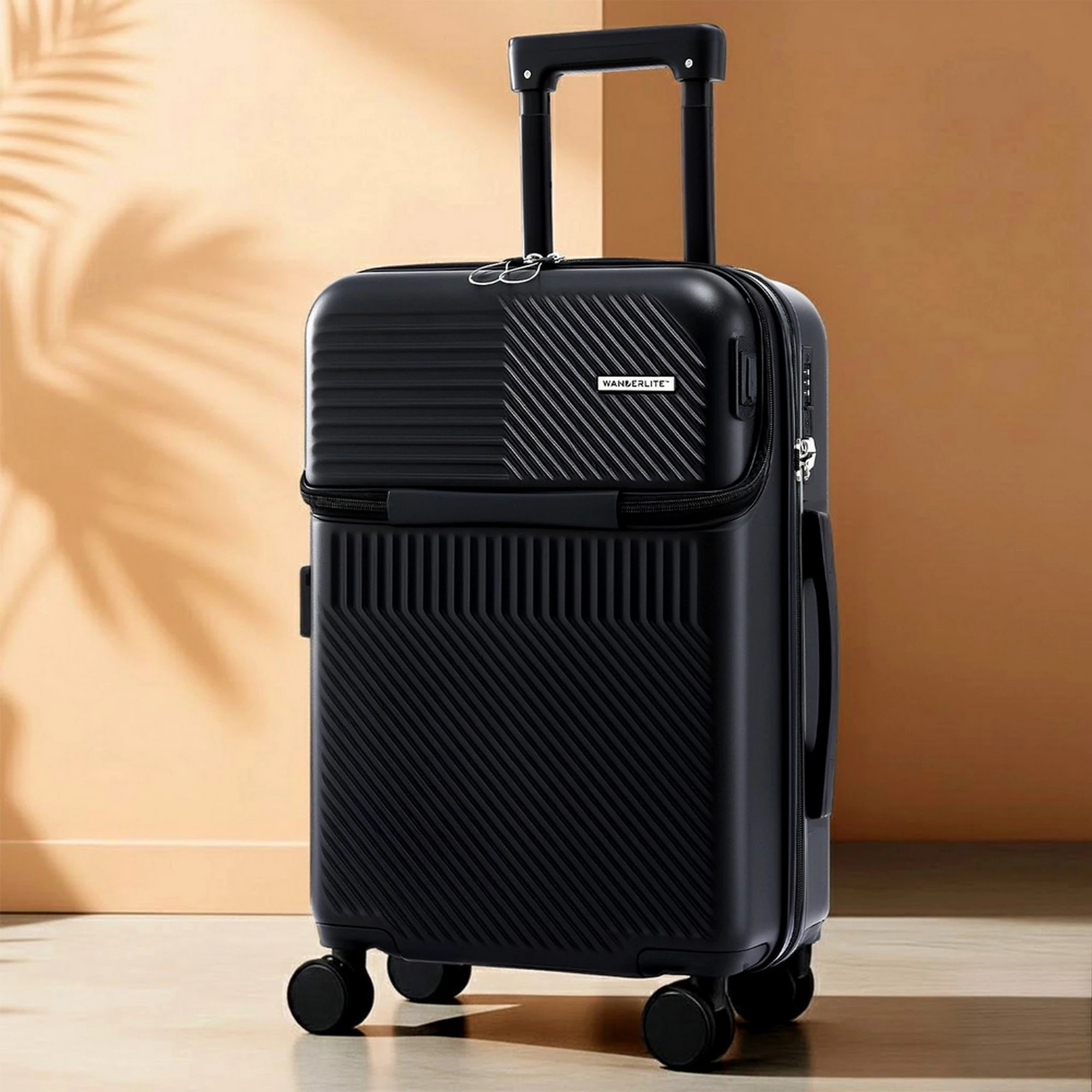 8 Wanderlite 20" Luggage Suitcase Front Pocket Travel Carry On TSA - Black, 8 of 8