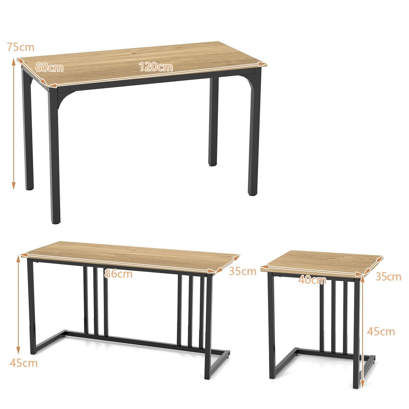 4 Costway 4PCS Dining Table Chair Set Industrial Metal Frame Table Bench & Stool - Natural, 4 of 4