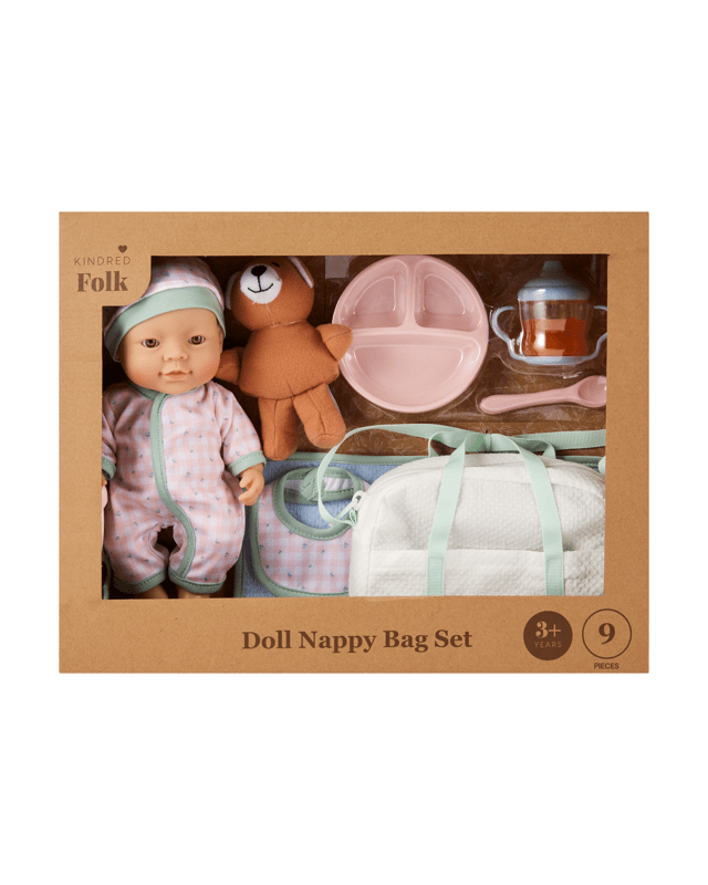 9 Piece Kindred Folk Doll Nappy Bag
