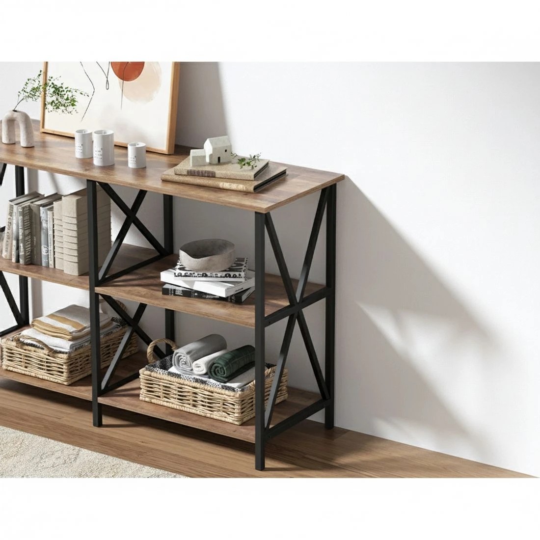 4 Artiss Console  Table 120CM 3-tier Walnut Xiah - Multi, 4 of 4