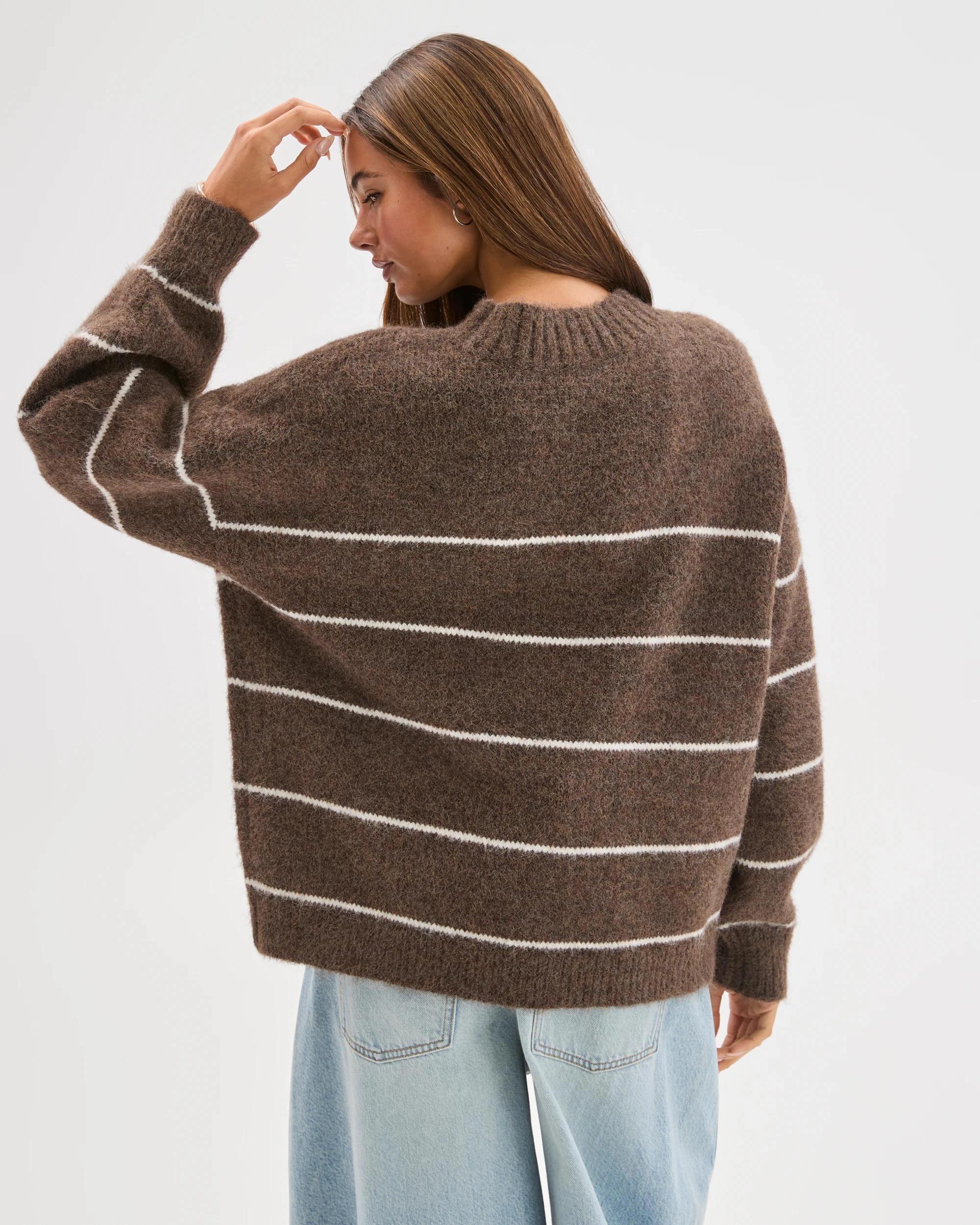 8 Lily Loves Stripe Knit Pullover Jumper BROWN, 8 of 8