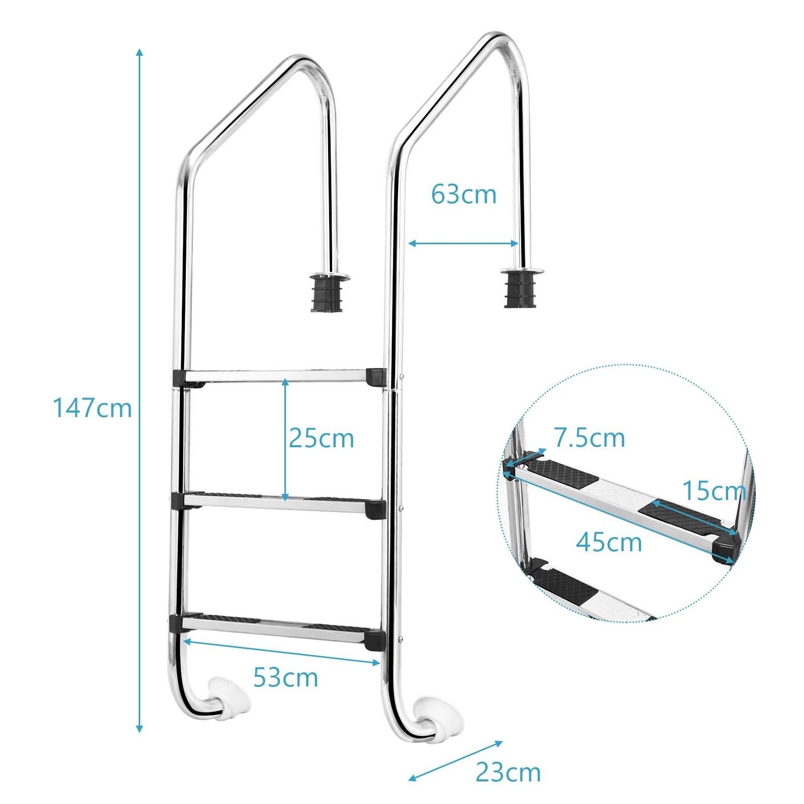 4 Costway 3-Step Pool Ladder Non-slip Stairs Stainless Steel 147cm - Silver, 4 of 4