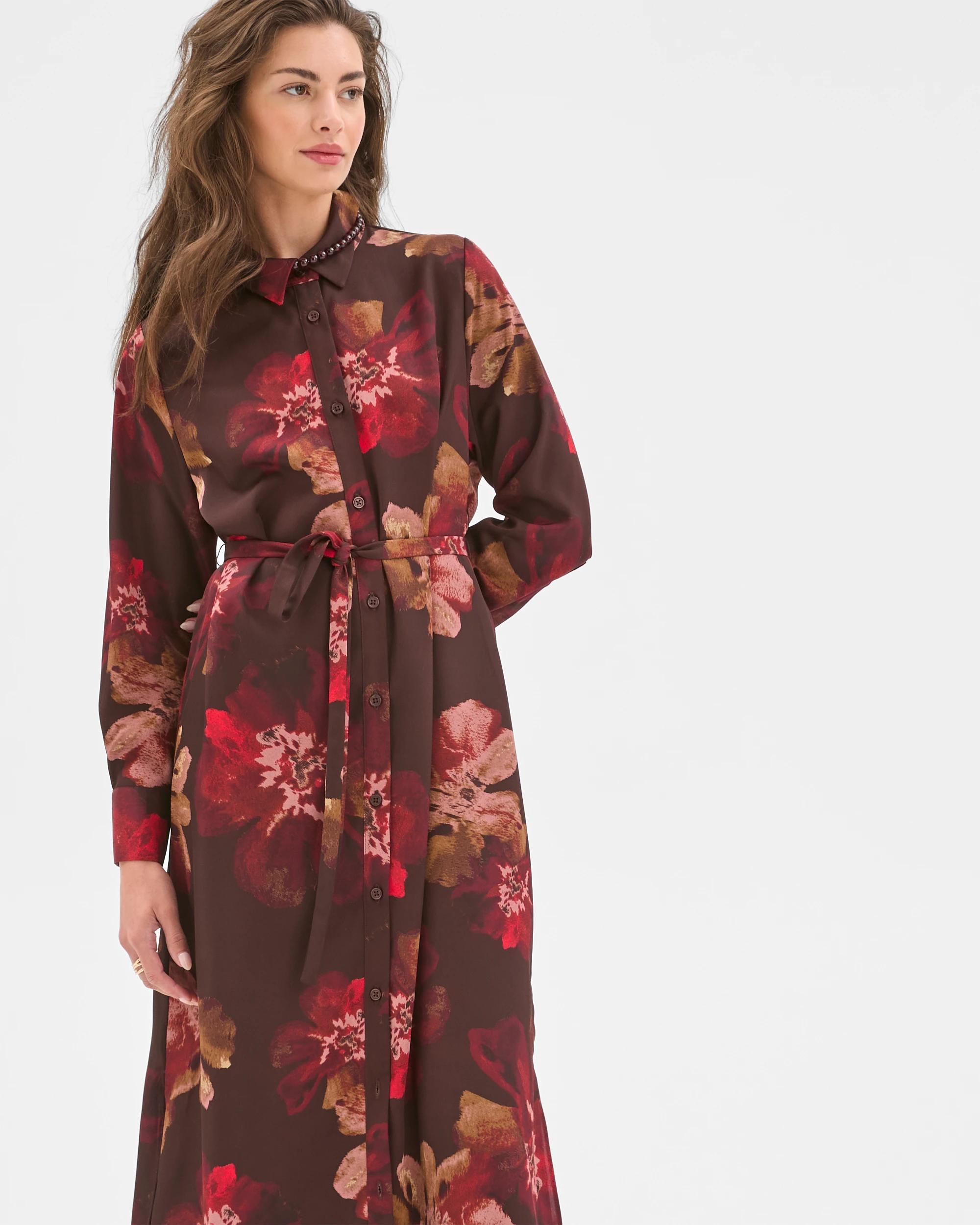 4 Target Petites Petites Long Sleeve Wrap Detail Shirt Dress CHOCOLATE FLORAL, 4 of 7