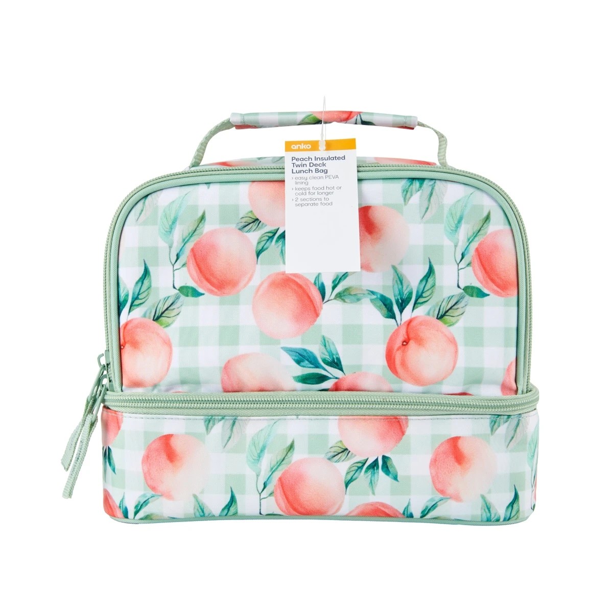 4 Peach Insulated Twin Deck Lunch Bag, 4 of 4