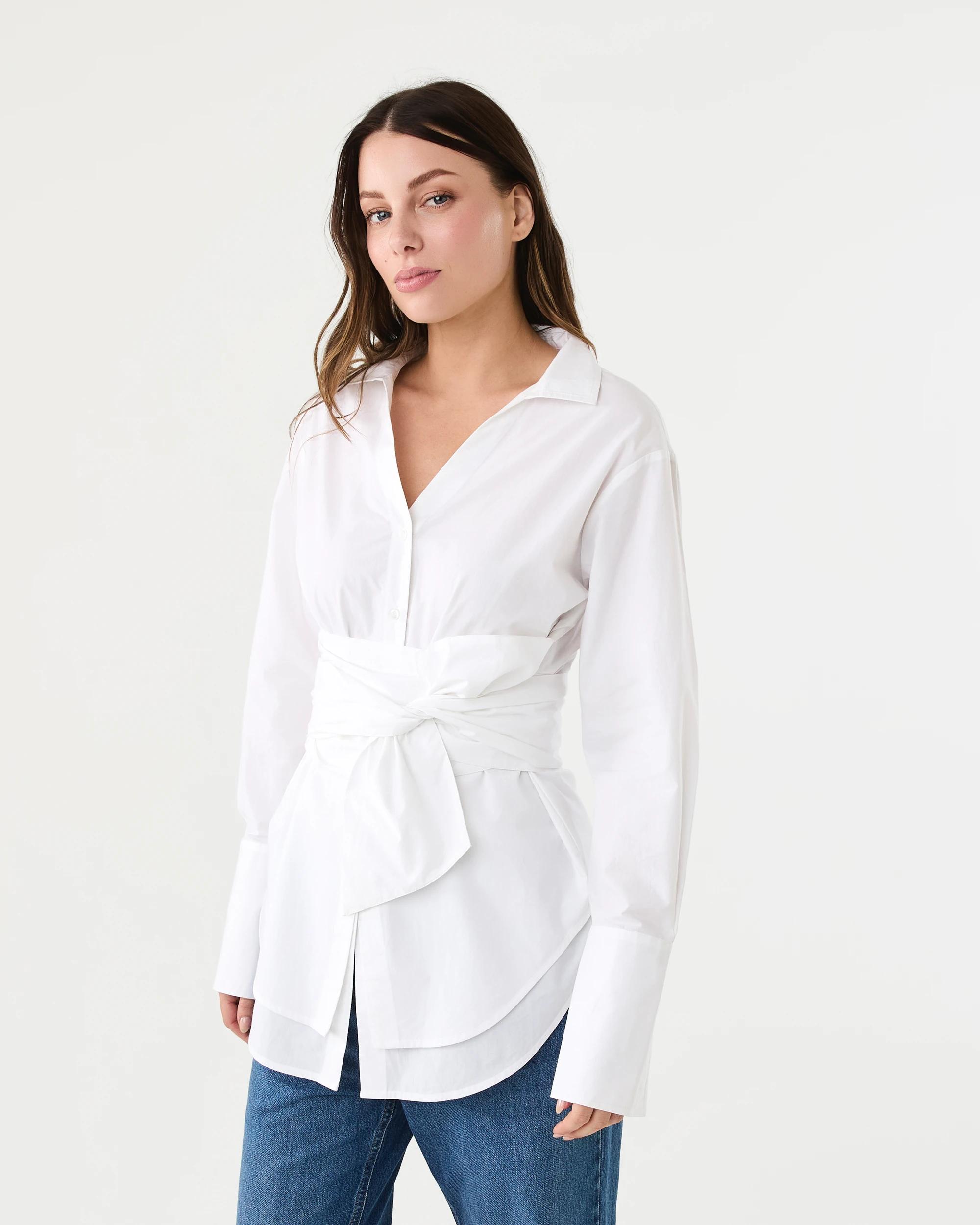 2 Long Sleeve Wrap Waist Shirt White, 2 of 8