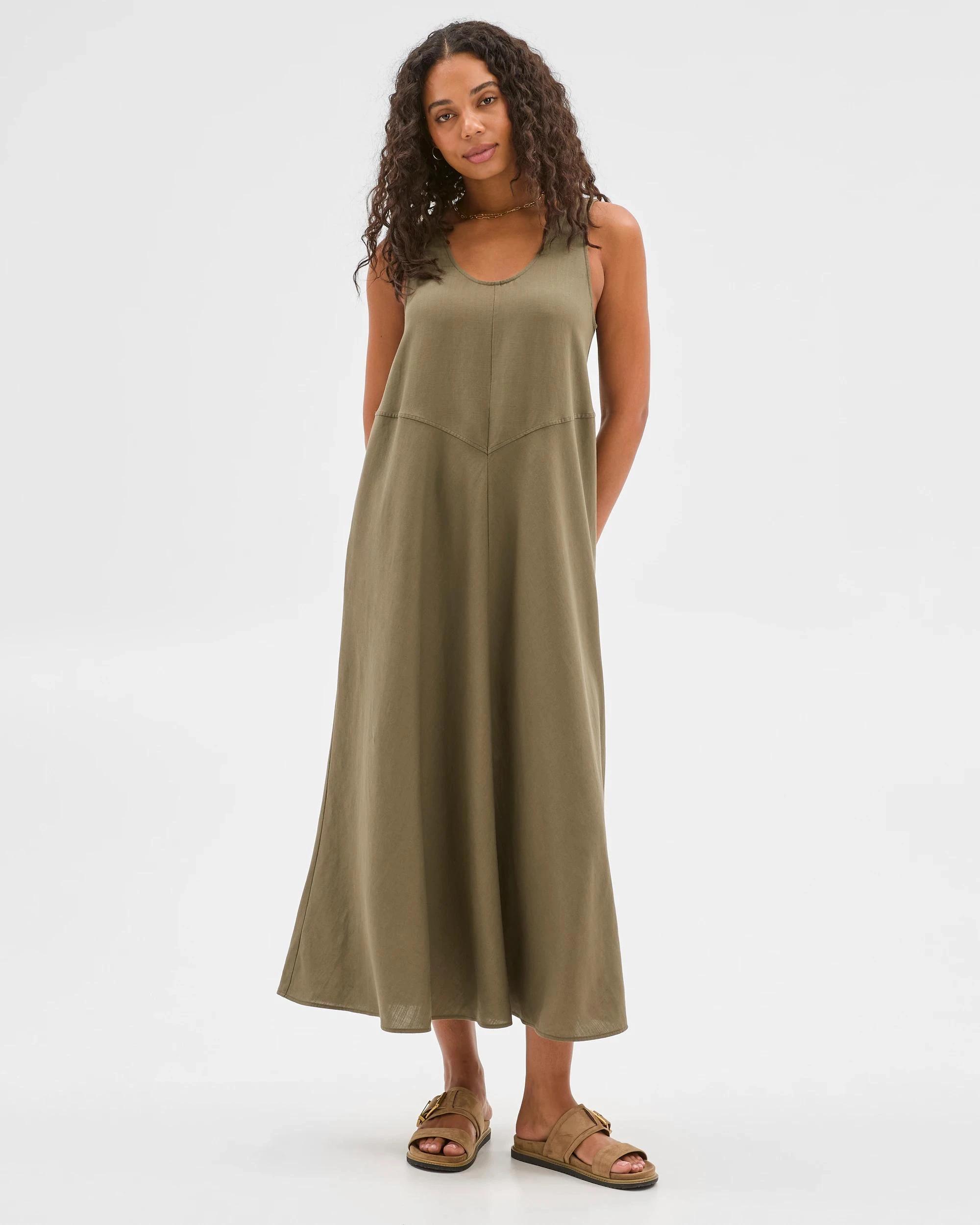 3 Target Seam Detail Midi Dress DUSTY OLIVE, 3 of 5