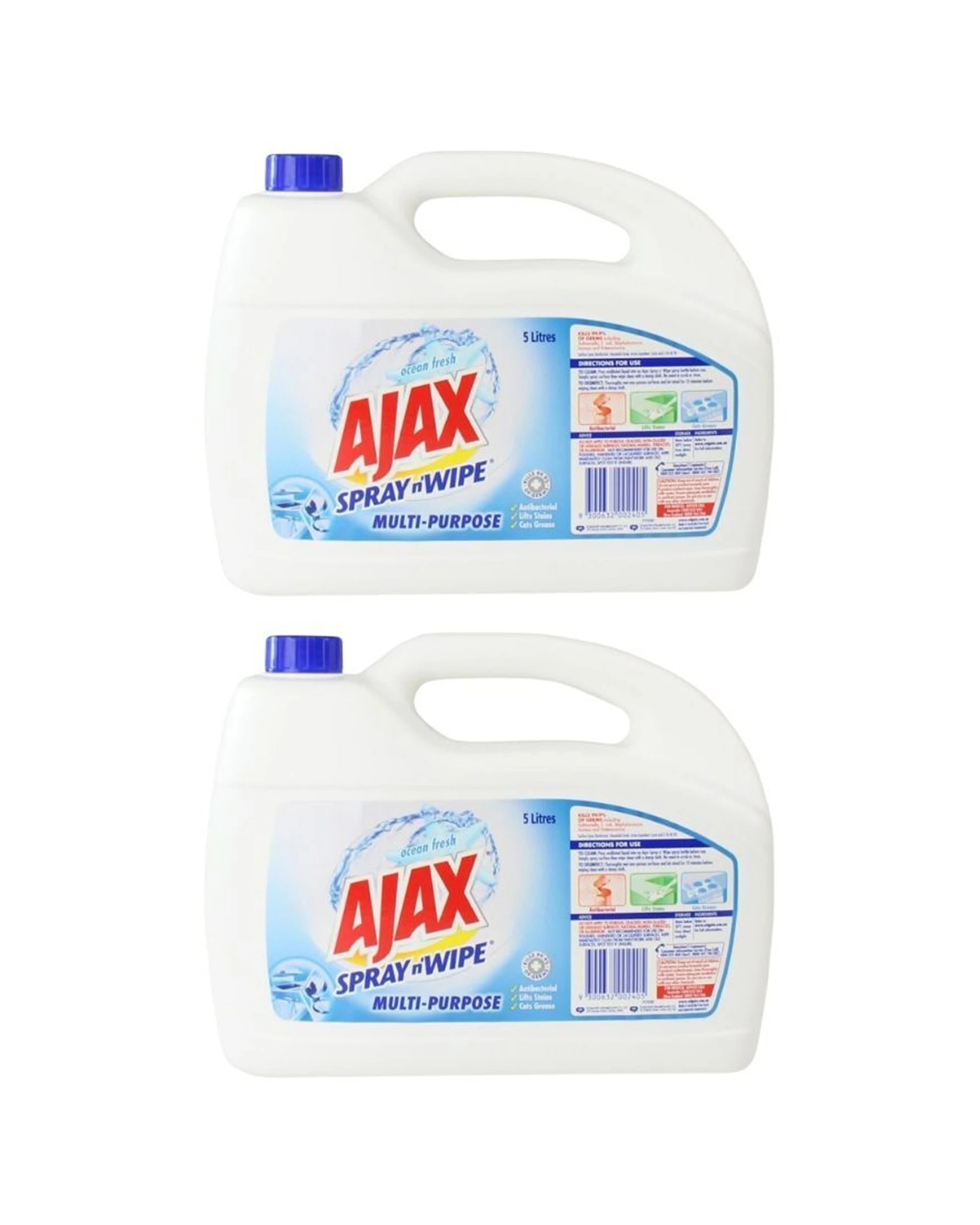 1 Ajax 2PK Spray Wipe Multi-Purpose Cleaner 5L Ocean Fresh Refill Pack Australia Made - White, 1 of 3