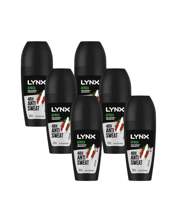 6 x Lynx Antiperspirant Roll On Deodorant Africa 50mL