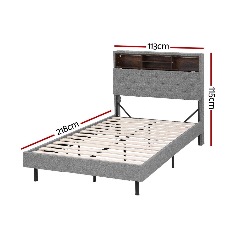 2 Artiss Bed Frame King Single Size LED Mattress Base Platform with Storage Shelf Hidden Storage Box - Black, 2 of 8