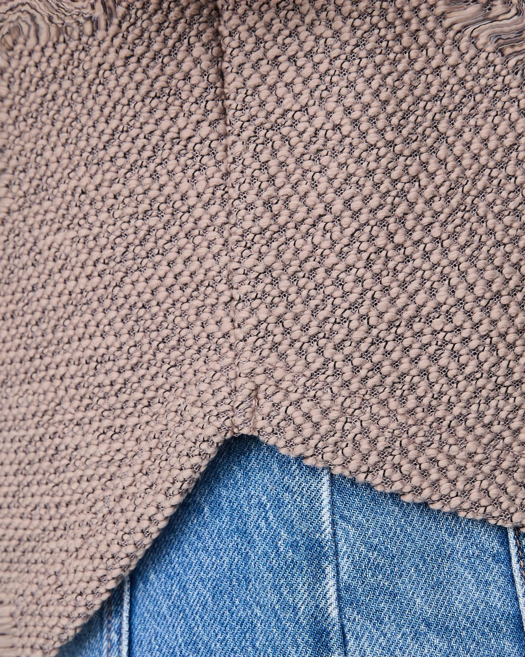 7 Long Sleeve Textured Split Hem Top Taupe Brn, 7 of 7