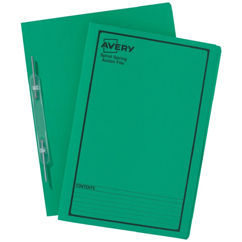 1 Avery Spiral Spring File Foolscap Green with Black Print, 1 of 6