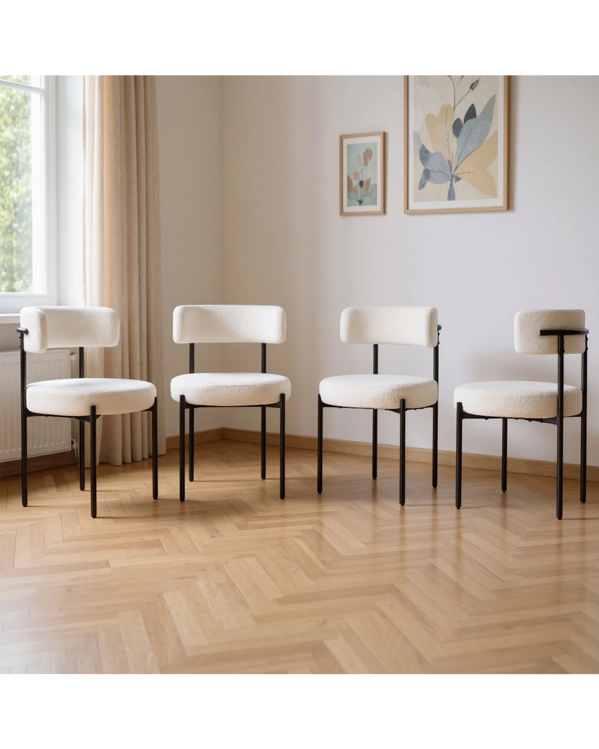 1 Advwin Set of 4 Dining Chairs Velvet Upholstered Padded Seat White, 1 of 4