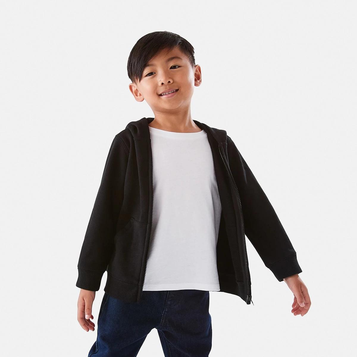 1 Plain Zip Through Hoodie Black, 1 of 9