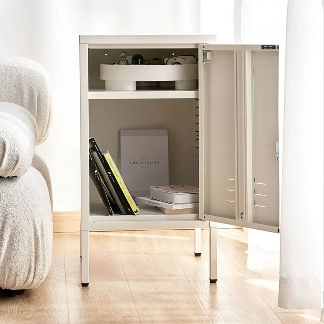 5 Artiss Bedside Table Metal Cabinet - White, 5 of 7