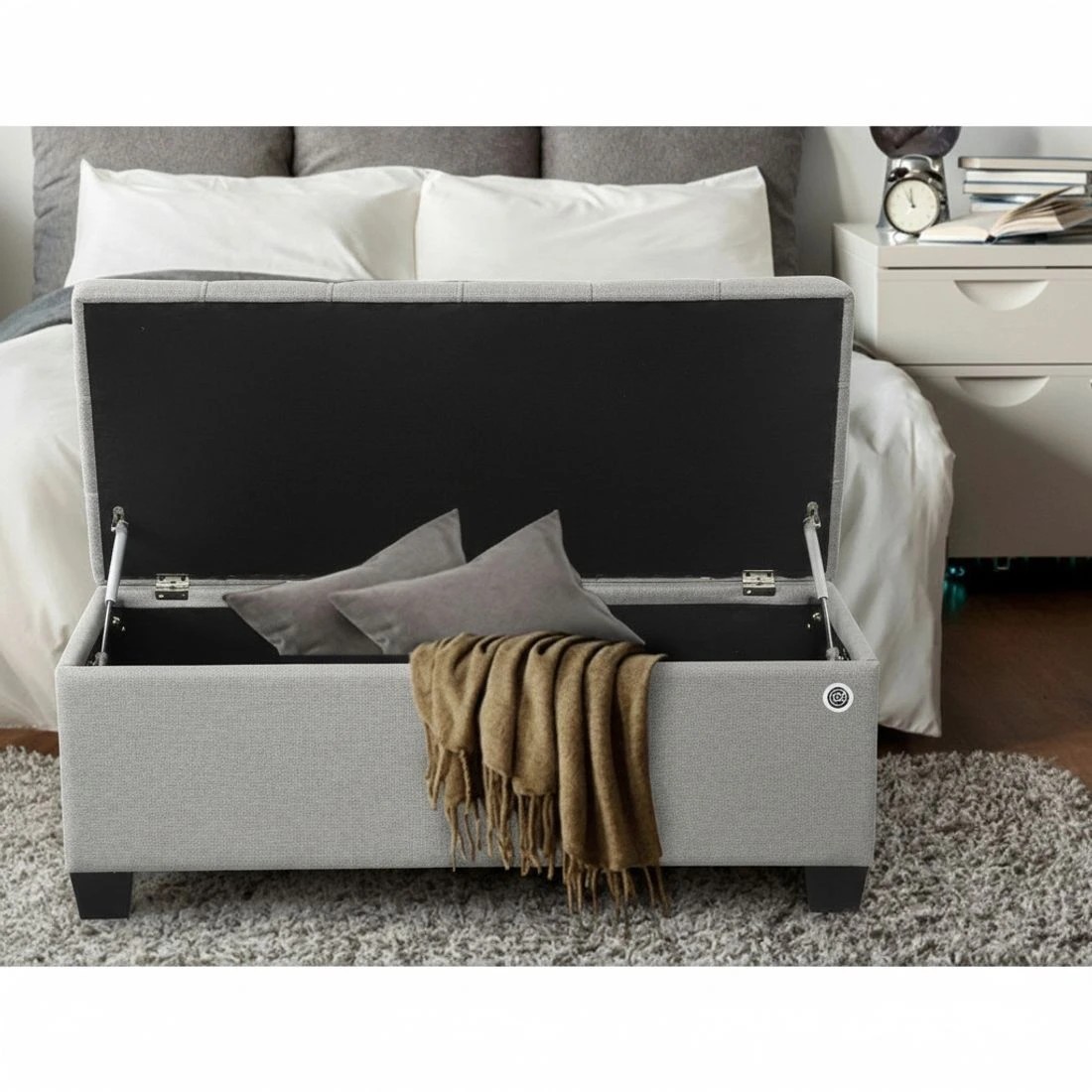 6 Artiss Storage Ottoman Blanket Box 97cm Button Linen - Grey, 6 of 7